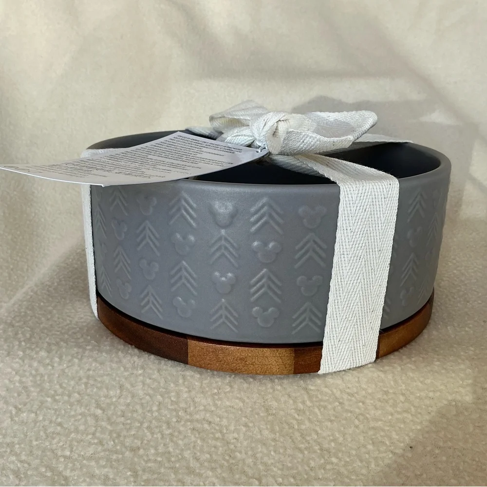 Disney Mickey Embossed Stoneware bowl with on a wooden base